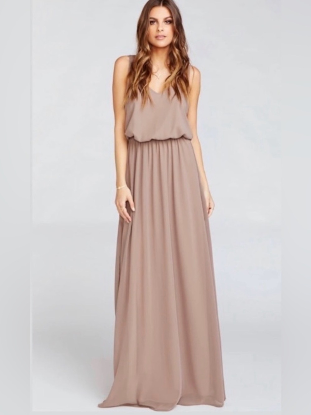 Show Me Your MuMu Taupe V-Neck Blouson Maxi Dress Chiffon szXS